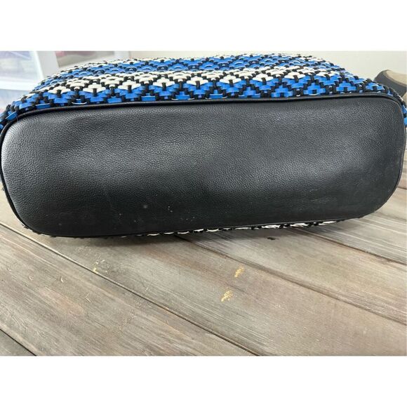 Vince Camuto Blue White Woven Harlo Tote Shoulder Leather Blend Purse - Picture 11 of 15